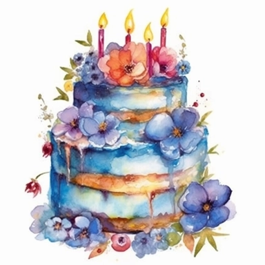 watercolor clipart cute blue color birthday cake, Neal Adams