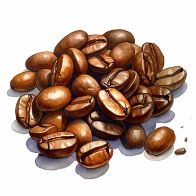 watercolor painting of coffee beans, very detailed, Clipart ,Cartoon,hyper realistic, intricate detail, illustration style,high solution,on the white background