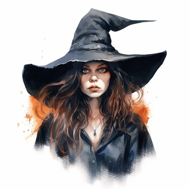 hyperrealistic high detailed dark academia fall witch, acryl watercolor clipart, white background