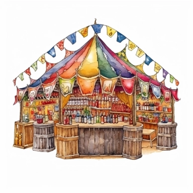 Beer Tent, beer festival, full color, clipart, watercolor illustration, single object, high definition 8k, white background for removing background