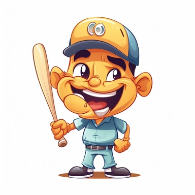 fantasy happy cute baseball player mamal face, cartoon, clipart, mascot, isolated on white background