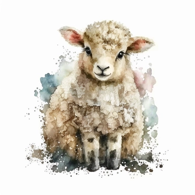 watercolor, cute clipart baby sheep sitting