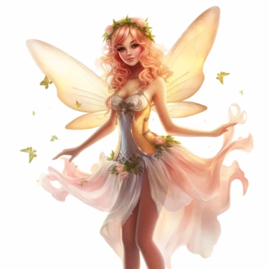 create a Clipart of awhimsical Fairy, showing full body, highly detailed face, and expression, Use dreamlike lighting with soft sunlight falling on the subjects face and hair, to create an ultra-realistic image that captures the subjects natural beauty and personality, clipart on white background, Clipart on a white background