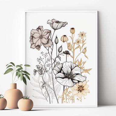 flower line art print, flower wall art, floral clipart, floral print, botanical print, floral png, summer clipart, digital png, white background