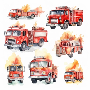 watercolor collection clipart fire department on white background