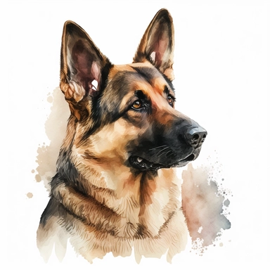 a watercolor art painting of a German Shepherd, clipart, white background
