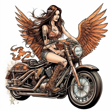 biker chick winged fairy Harley davidson theme tattoo clip art
