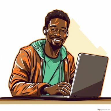 vector clipart caciricature brown man with short hair on computer