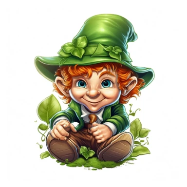 cute fantasy leprechaun, clipart, white background, no text, no caption