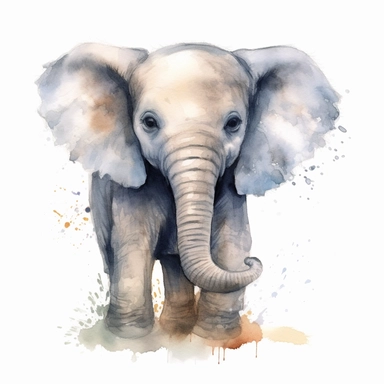 happy sweet Baby elephant clipart , original hand drawing, watercolor, understated and flawless coloring image, realistic image , white background, realistic painting, portrait without writing