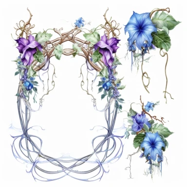 morning glory rococo frames twisty brambles jewels icicles watercolor clipart