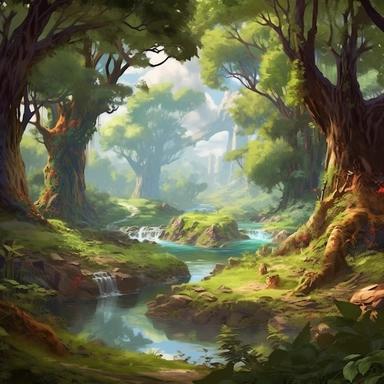 realistic clipart of enchanted elven landscape, digital painting