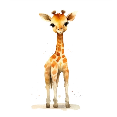 cute baby giraffe, full body, cartton, animation, watercolours, boho, minimalistic, white background, clipart