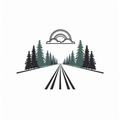 road with trees on the highway clipart horizintal logo image, in the style of minimalistic line tattoo-inspired, traincore, pinhole cameras, symmetrical design, animated gifs, snow scenes, logo