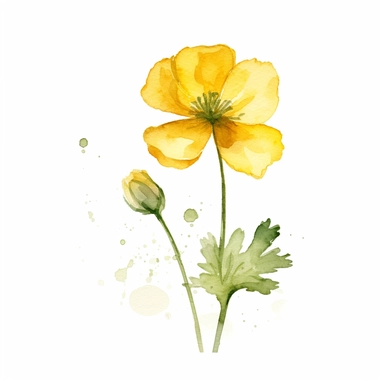 Buttercup flower, water color style, clipart, white background