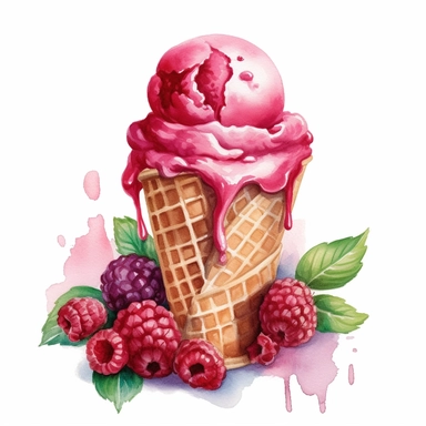 Indulge in the mouthwatering delight of a watercolor illustration capturing the essence of a luscious [raspberries] ice cream. This delightful clipart brings together the whimsy of a cartoon style with hyper-realistic details, creating a truly tempting treat for the eyes. Every brushstroke showcases intricate details, from the glistening texture of the ice cream to the vibrant red hues of the ripe [raspberries]. Isolated on a pristine white background, this high-quality artwork is perfect for va