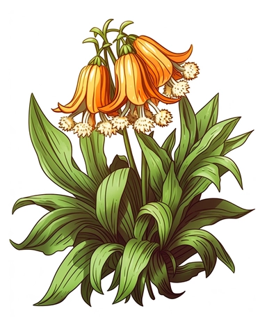 Isometric Sticker Clip Art of Fritillaria imperialis, the crown imperial, imperial fritillary, one stem