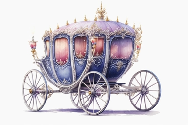 Watercolor Cinderella Carriage Clipart, On White Background, Extremely Spaced Out, 4K, Fairycore, Very Detailed, Ultra-HD, Vector Art