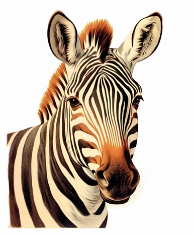 Vintage 1920 Front View Portrait of Zebra Head looking at the camera Illustration , Chromolithograph, Die Cut, 1920s Illustration, Vintage, Chromolithograph, Colorful, Antique, Ephemera, Clipart, 8k, Isolated on white