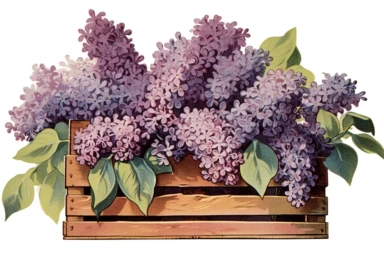 Vintage 1920 detailed open box of lilacs Illustration , Chromolithograph, Die Cut, 1920s Illustration, Vintage, Chromolithograph, Colorful, Antique, Ephemera, Clipart, 8k, Isolated on white