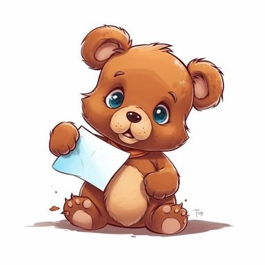 photo of very cute brown Teddy bear holding a blank piece of paper in its paws, clipart cartoon style, simple white background, vivid, digital art, 8k, high quality