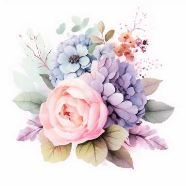 watercolor floral clipart free, filled with hydrangea, carnations and roses, in the style of realistic usage of light and color, in the style of soft pastel watercolors, harmonious composition, soft pastel colors, mauve, pink, and baby blues, soft focus romanticism, decorative paintings, large canvas sizes, colorful patchwork, eye-catching composition, dense composition, high resolution