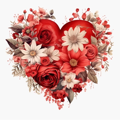 Floral Hearts Clipart, flower heart Valentine illustrations, on white background, HD , red rose flowers