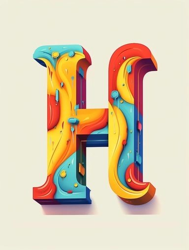 The capital letter H:in the Artistic style, clipart for nursery, vibrant colors,Vector, white background,Solid Background, Sharpness and clarity,masterpiece, trending on Artstation and Dribbble.
