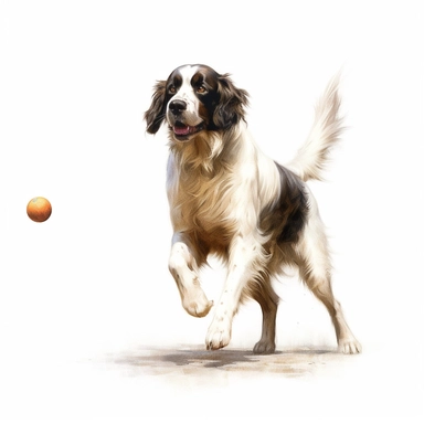 Landseer, Playing Fetch, realistic, Clipart, white background, no text, no caption