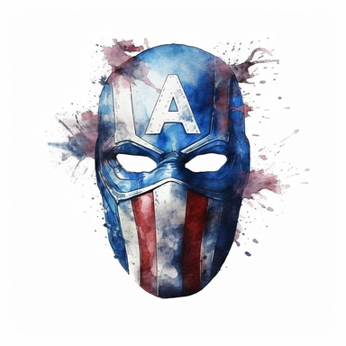 captain America mask, watercolor style, clipart, white background