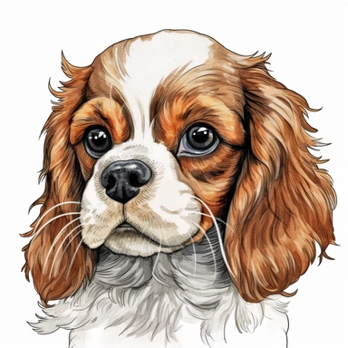 baby Cavalier King Charles Spaniel clipart , original hand drawing, watercolor, understated and flawless for t shirt and cup printing, happy cute smily Basset Hound , transparent background, realistic painting, portrait without writing , style of the artwork, mood of the aartwork, vector, contour , white background, 8K quality, ultra detailed , without signature and without meaningless lines, clipart, white background, High Quality, no writting background, no writting, ultra detailed, no symbol,