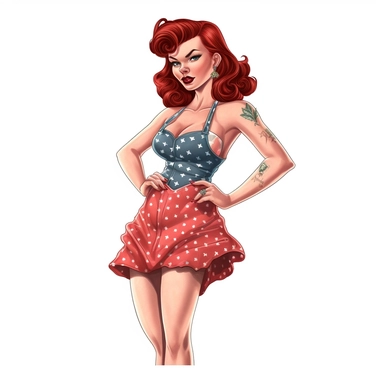 pin up clip art, full body, posing, red hair, white background, Betty Page style, PNG Clipart, Illustration clipart, 4K, extremely detailed