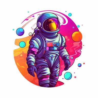 astronaut, rainbow colors, Clipart Design, white background, vector illustration, flat vector, rounded forms, vibrant colors, colorful, Figma, dribbble, Adobe Illustrator