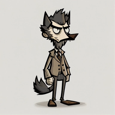 don't starve together styled full body gray wolf, clipart,plain background