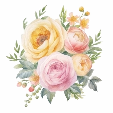 Design a dreamy watercolor clipart of Provence-inspired Soft-colored peonies, roses, and ranunculus in a delicate vase composition, hand-painted with soft and graceful brushstrokes. Draw inspiration from the artistic finesse of Ethereal Petals Watercolors for a refined and ethereal depiction. isolated on a white background, hand-drawn illustration, hand-painted watercolor texture, 16k UHD resolution, intricately detailed, sharp focal points, designed by Ana Victoria Calderon and Holly Exley, i c