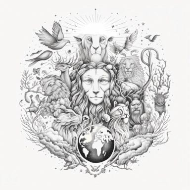 all beings, objects, and phenomena are intimately connected and that everything is part of a larger whole, line art, clipart