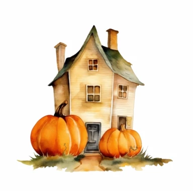 watercolor A clip art image featuring house made out of pumpkin isolated white background, minimalist, 8K, C20