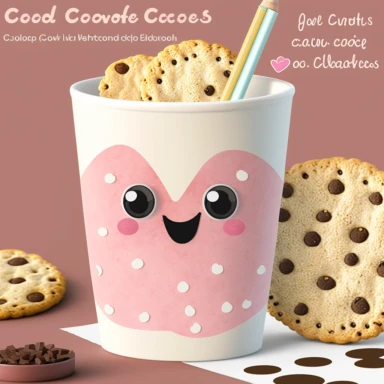 cookie character, clipart, mascot, to do list clipart, planner clipart, stationary, coffee cup, pink and white, c20, no words or letters, no numbers