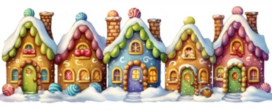 Realistic colorful gingerbread house, realistic, colorful, beautiful, vivid color, christmas, snow soil, hyperrealistic, white background, style by Lucy Fleming, watercolor, smooth gradients, black contour outline, ultra detailed, clipart elements, delicate pastel colors, solid white background, super clear, high quality