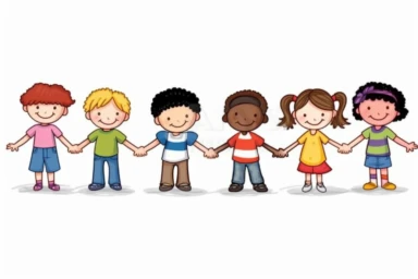 kids holding hands, kindergarten clip art & cartoon clip art, cartoon-like characters, animated gifs, minimal, vector, colorful, white background