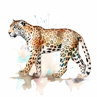 watercolor clipart, white background, a stunning jaguar, showcasing its wild beauty