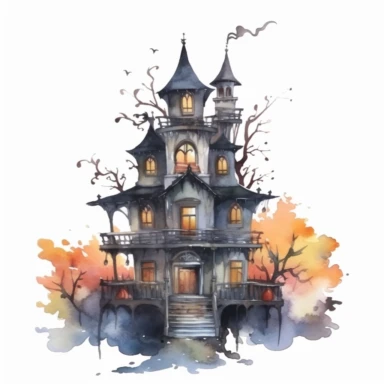 watercolor haunted house clip art