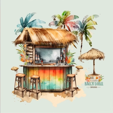 Beach Bar Clipart PNG, Watercolor Tropical Vacation Sublimation