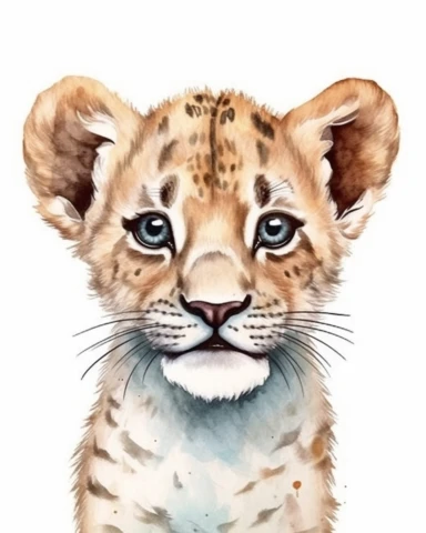 detailed watercolor Baby Baby Lion head , hyper realistic, isolated on a white background, clipart