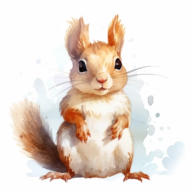 isolated clipart on a white background of a watercolor happy cute little baby squirrel illustration, in the style of zbrush, storytelling, mashup of styles, in the style of daniel f. gerhartz, transcendent, nikon d850, art of burma, captures the essence of nature, in the style of organic forms and patterns, expansive skies, hyper-detailed illustrations, i can't believe how beautiful this is, lively colors