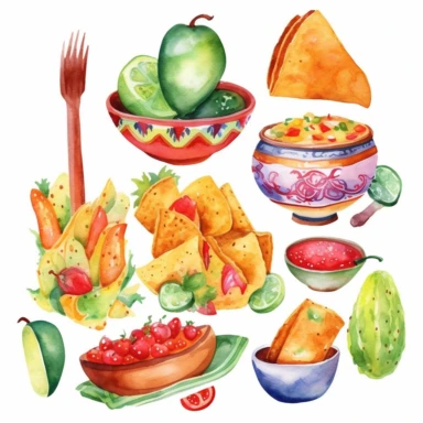 mexican food theme watercolor clipart white background