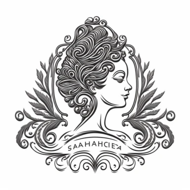 2d vector line art clipart graphic icon for massage salon, black like art, detailed, fancy, filigree, centered and isolated on a white background, logo