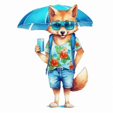 Summer Day Funny wolf guy Summer guy Sublimation Clipart, isolated on white background