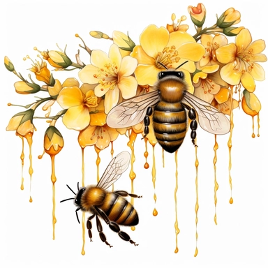 Spring Garden Bee and Honey Drips Clipart