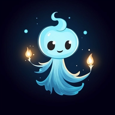 Create a charming clipart of a whimsical, soft-glowing will-o'-the-wisp floating against a plain, high-contrasted backdrop, designed in a playful cartoon style. Give the will-o'-the-wisp a magical quality by giving off a gentle blue light and adding a friendly facial expression. Make it appear almost weightless, as if it's hovering effortlessly in the air, giving the impression of a mystical, otherworldly creature.